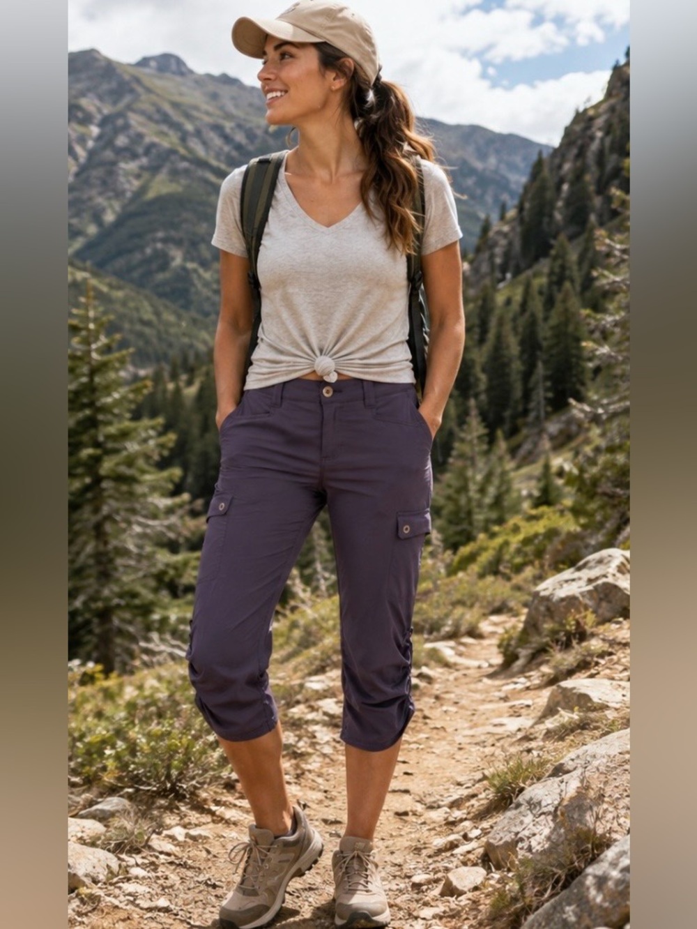 Eddie Bauer cargo navy blue capri size 6 petite pants hiking casual pockets
